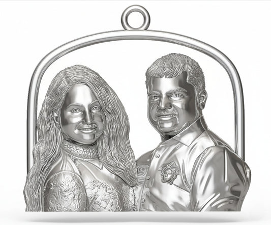 Custom Couple Portrait Pendant – Personalized 3D Metal Jewellery