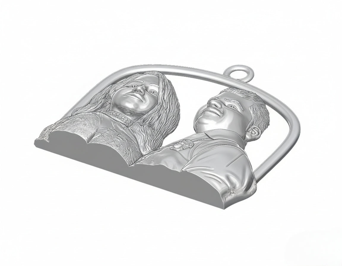 Custom Couple Portrait Pendant – Personalized 3D Metal Jewellery
