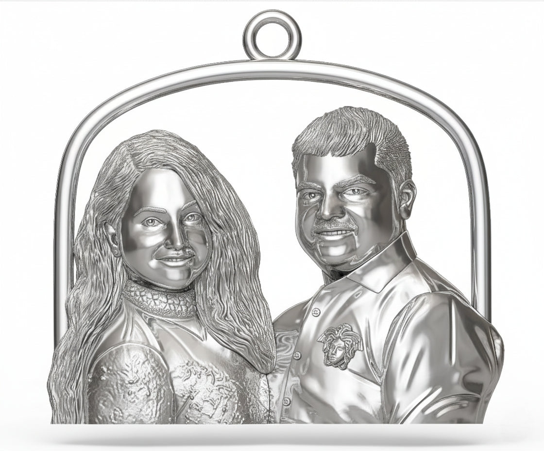 Custom Couple Portrait Pendant – Personalized 3D Metal Jewellery