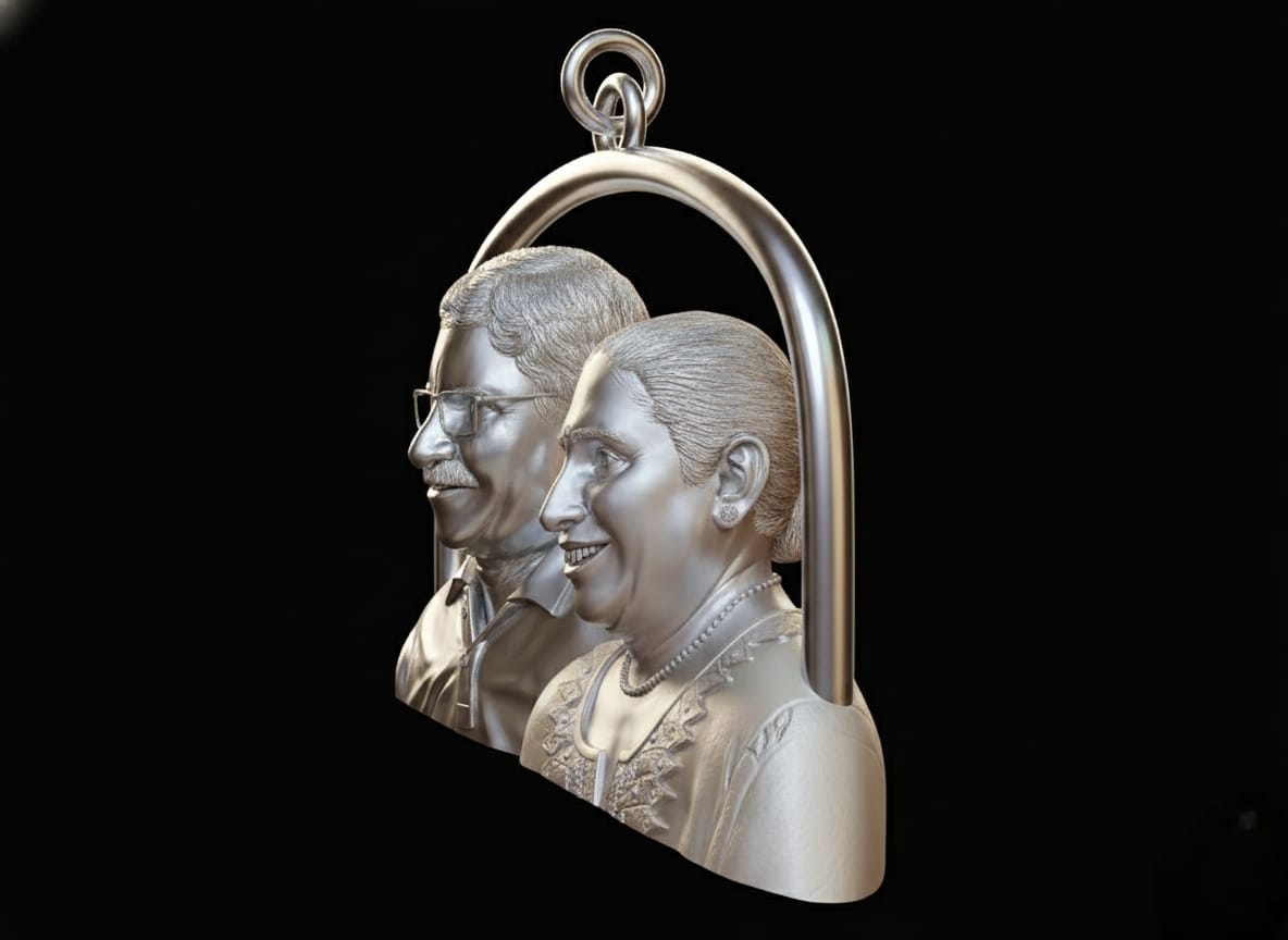 Parents Pendant – Custom 3D Engraved, Your parents’ photo turned into a premium 3D metal pendant