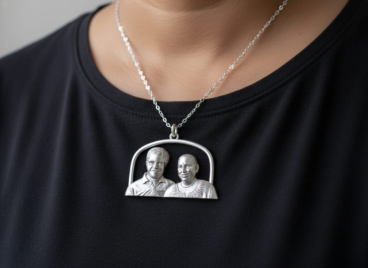 Parents Pendant – Custom 3D Engraved, Your parents’ photo turned into a premium 3D metal pendant