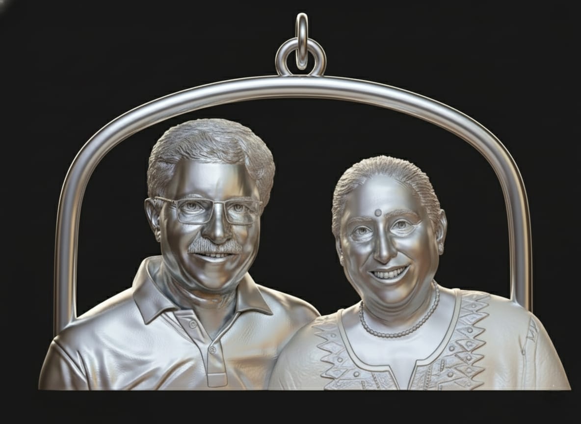 Parents Pendant – Custom 3D Engraved, Your parents’ photo turned into a premium 3D metal pendant